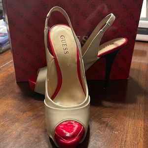 Guess nude ankle strap heels 8M